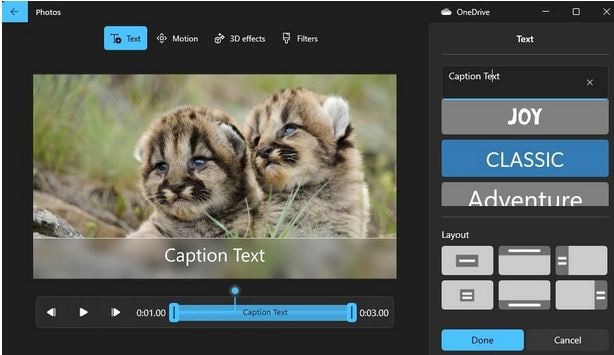 Configuración de una Presentación de Imágenes en el Editor de Video - Adición de Subtítulos de Texto a las
        Imágenes de la Presentación de Diapositivas