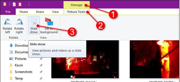 Betrachten einer Slideshow in der Dateimanager Anwendung - Abspielen der
        Präsentation