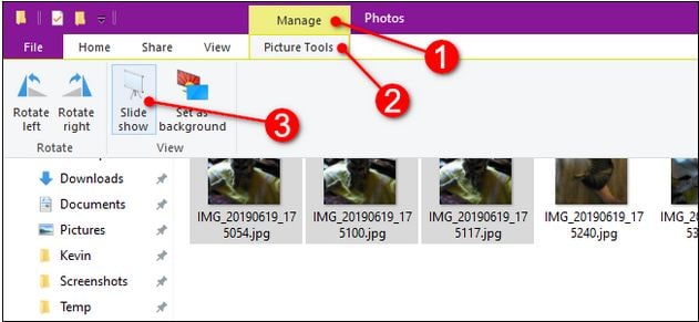 Ver una presentación de diapositivas de imagen en la aplicación Administrador de archivos: reproduce una presentación de diapositivas de imágenes seleccionadas dentro de una carpeta