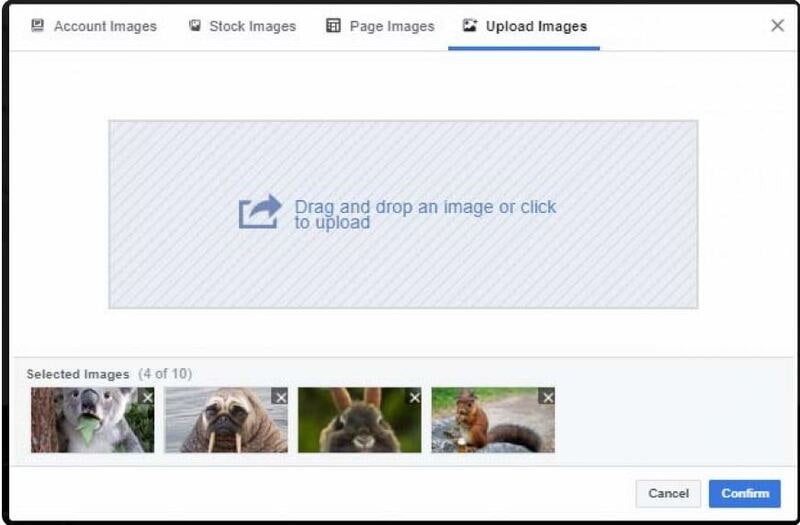 Gerenciador de anúncios do Facebook - interface de envio de imagens