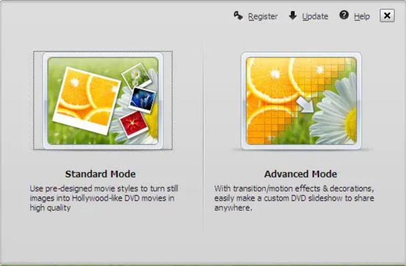 DVD Slideshow Builder Deluxe- Mode Selection