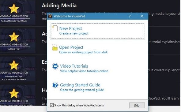 VideoPad Video Editor DVD Slideshow Builder- ‘New Project’ Window