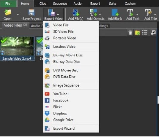 Criador de apresentações em DVD e editor de vídeos VideoPad - interface para exportar apresentações