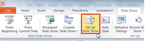 Default Custom Slide Show- ‘Set Up Slide Show' Button