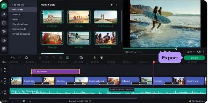 Erstellen einer Video Slideshow auf dem Mac - Movavi Slideshow Export Oberfläche