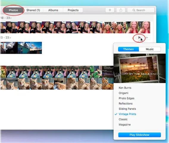 Erstellen einer Mac Slideshow in der Fotos Anwendung - Präsentationsvorschau
        Fenster