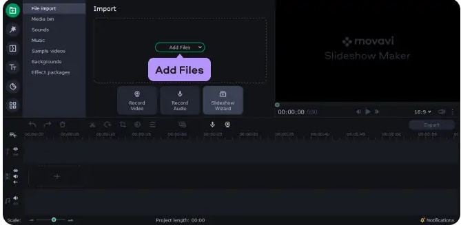 Erstellen einer Video Slideshow auf dem Mac - Movavi Media Import Oberfläche