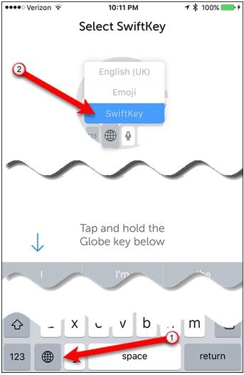 Hinzufügen von Emojis zum iPhone über die SwiftKey-Tastatur - Fenster SwiftKey auswählen