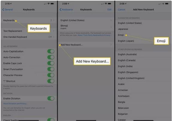 Enabling the Emoji Keyboard on an iPhone- Selecting & Adding the 'Emoji
        Keyboard'