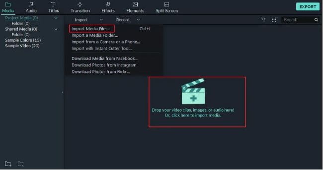 Wondershare Filmora Slideshow Creator - Interfaccia di importazione multimediale