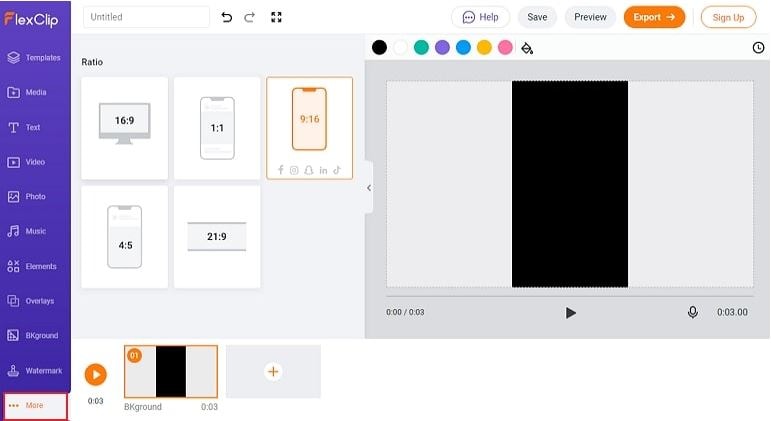 FlexClip Instagram Slideshow Creator- تحديد نسبة العرض إلى الارتفاع