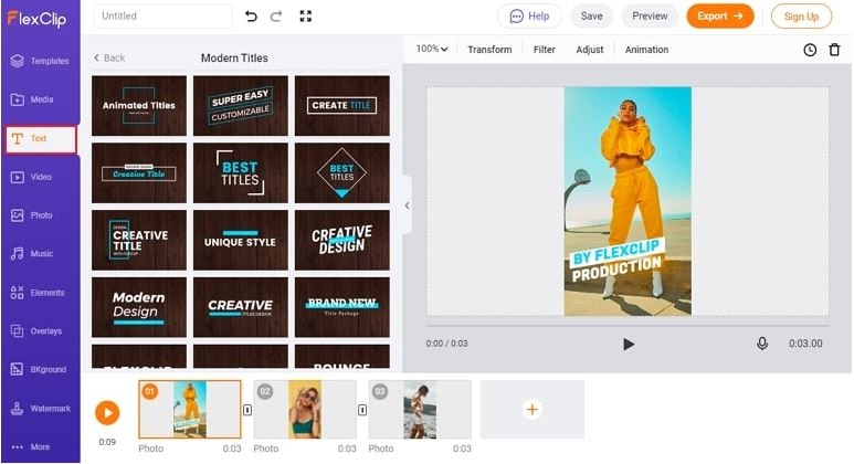 FlexClip Instagram Slideshow Creator - Strumenti di personalizzazione dei media