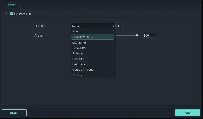 cómo utilizar luts en Filmora - Cargar LUTs