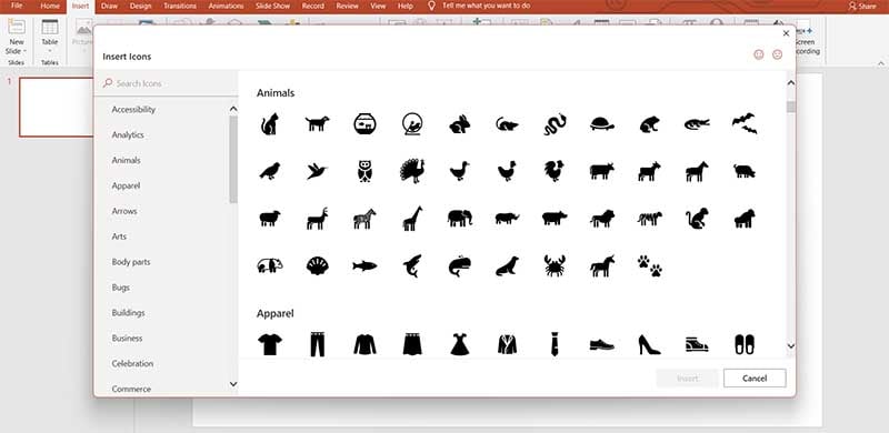 Íconos de animales en powerpoint