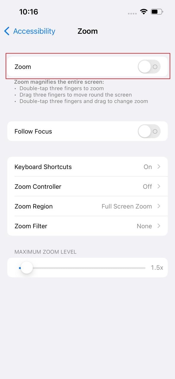 enable the zoom feature