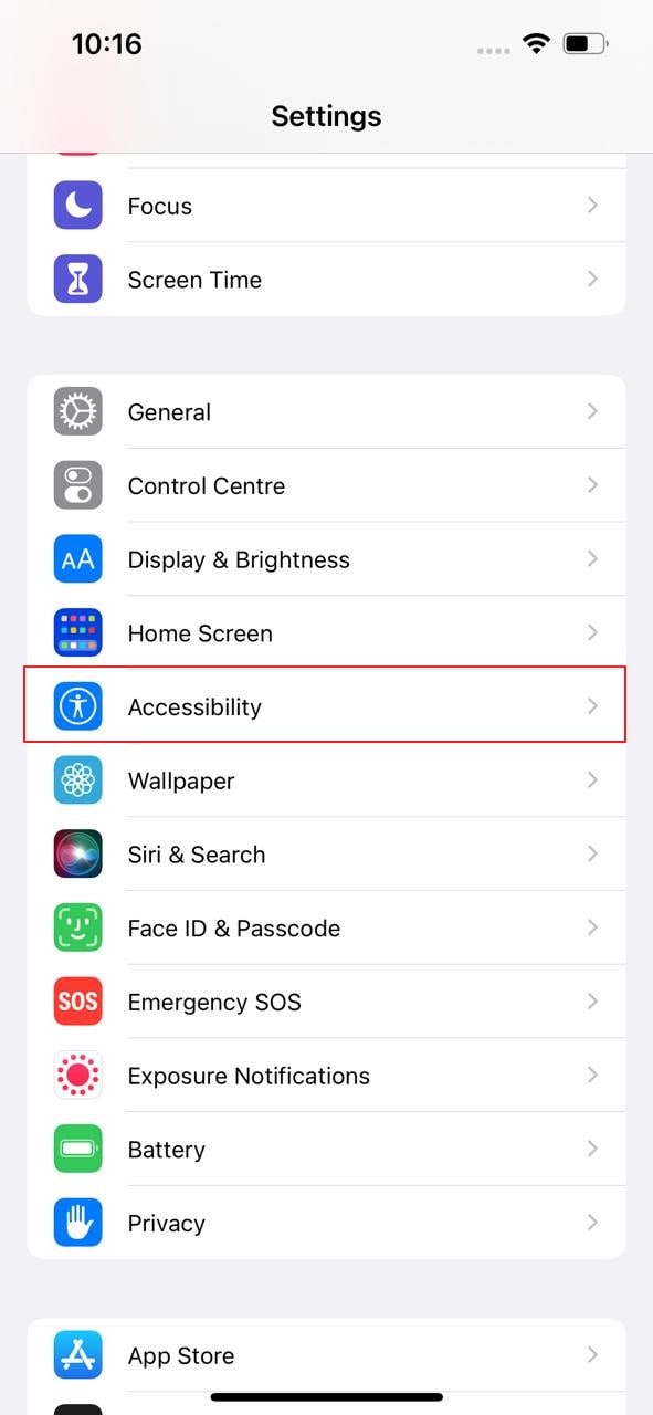 tap on accessibility settings