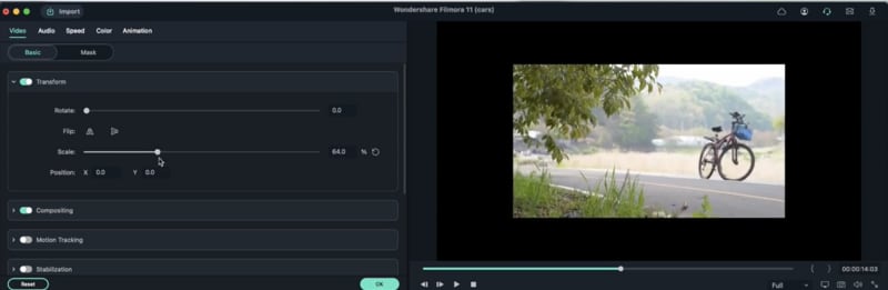Opção Inverter para virar o vídeo horizontal ou verticalmente