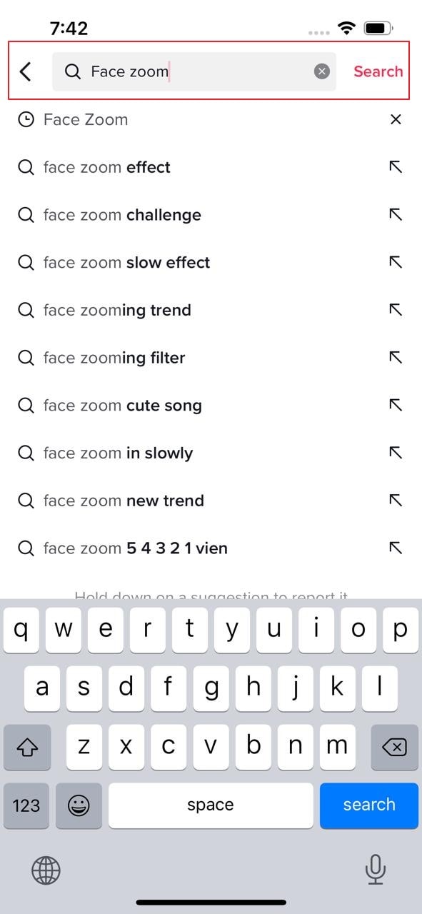 search for face zoom effect
