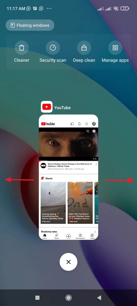 Chiudi l'applicazione YouTube, Androide    