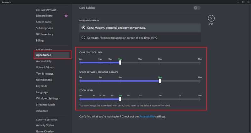 discord appearance options