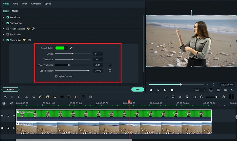 adjust chroma settings filmora