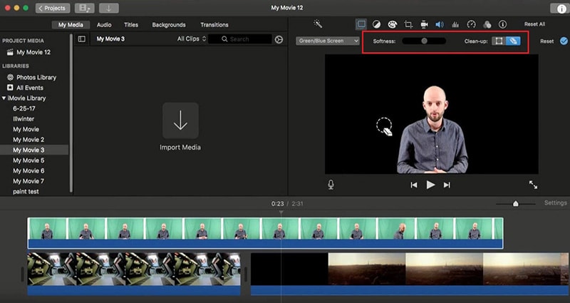 Greenscreen-Video Weichheit anpassen iMovie