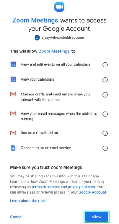 allow zoom meetings google account