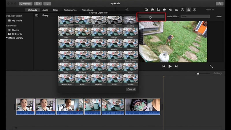 تطبيق مرشحات imovie Mac