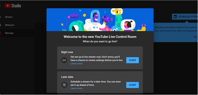 choose live stream time youtube
