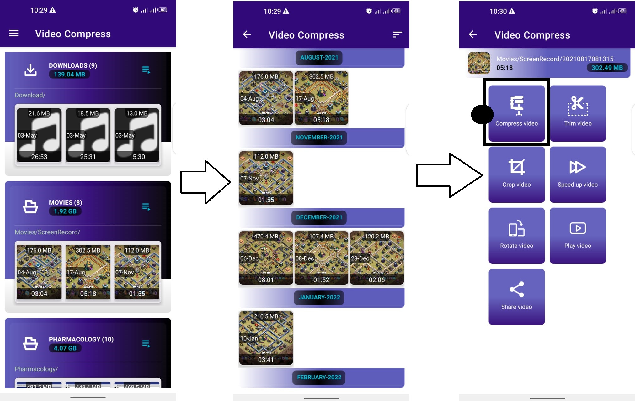 press on compress video option