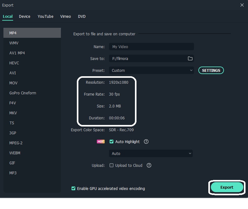 convertir el video a la configuración modificada