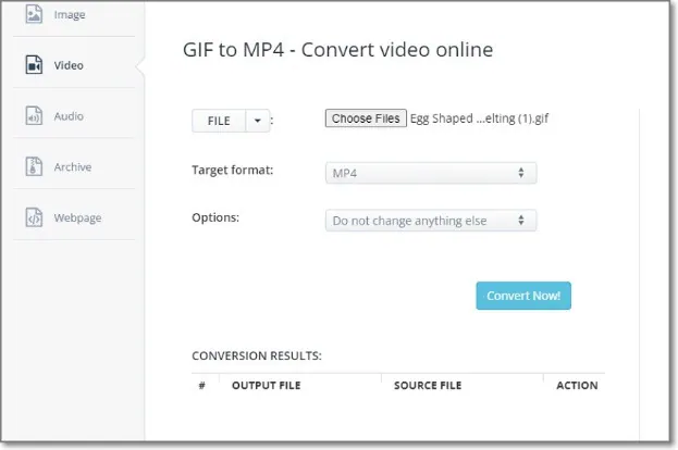 Converter gif em vídeo para instagram com aconvert