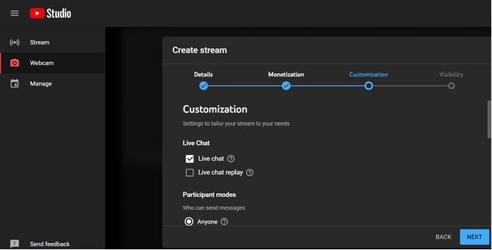 create stream customization
