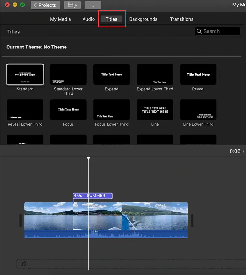 seret media timeline imovie