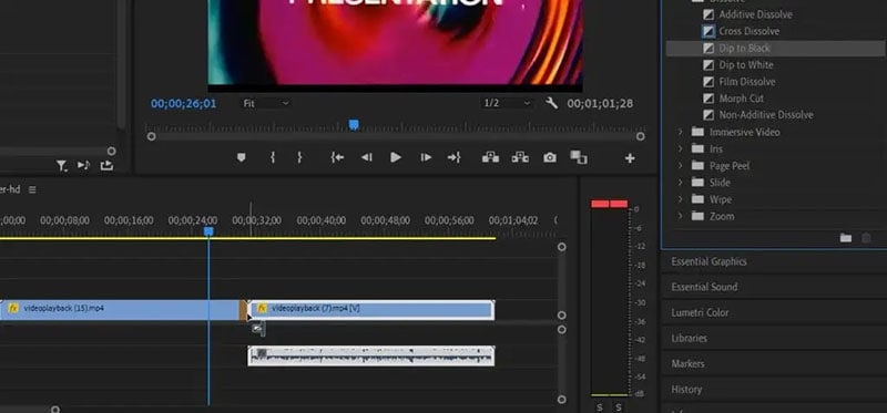 Applying transitions in Premiere Pro