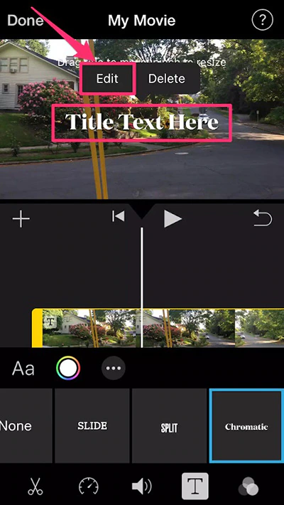 éditer le texte dans imovie pour iphone