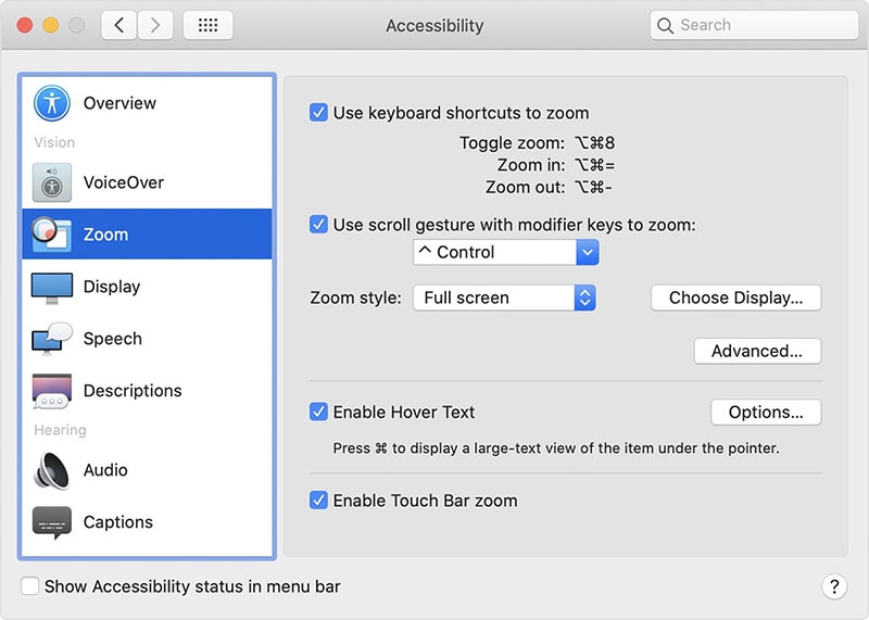 how to zoom in/out on mac