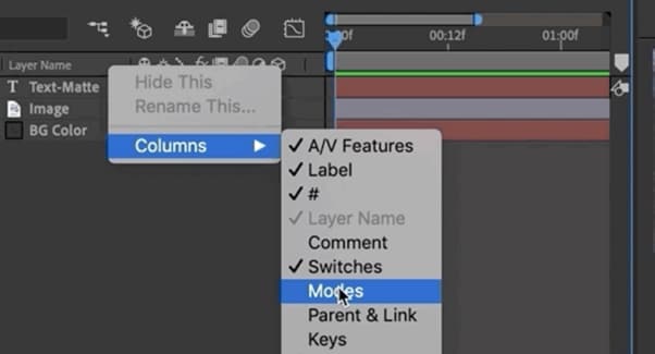 finding the track matte option in after effects