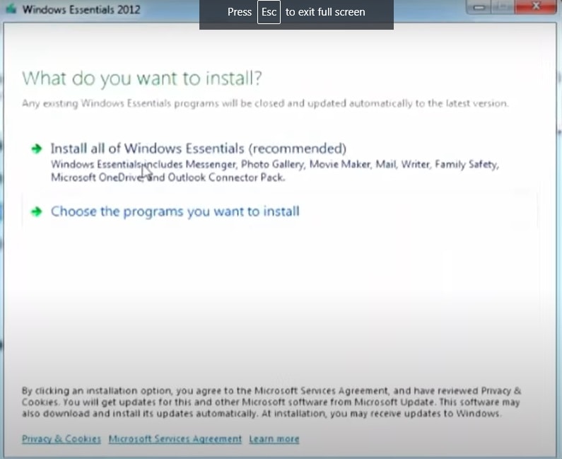 Klicken Sie auf Alle Windows Essentials installieren