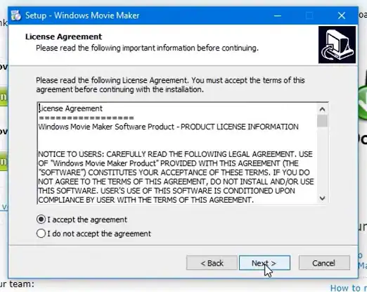 تثبيت برنامج إعداد Windows Movie Maker