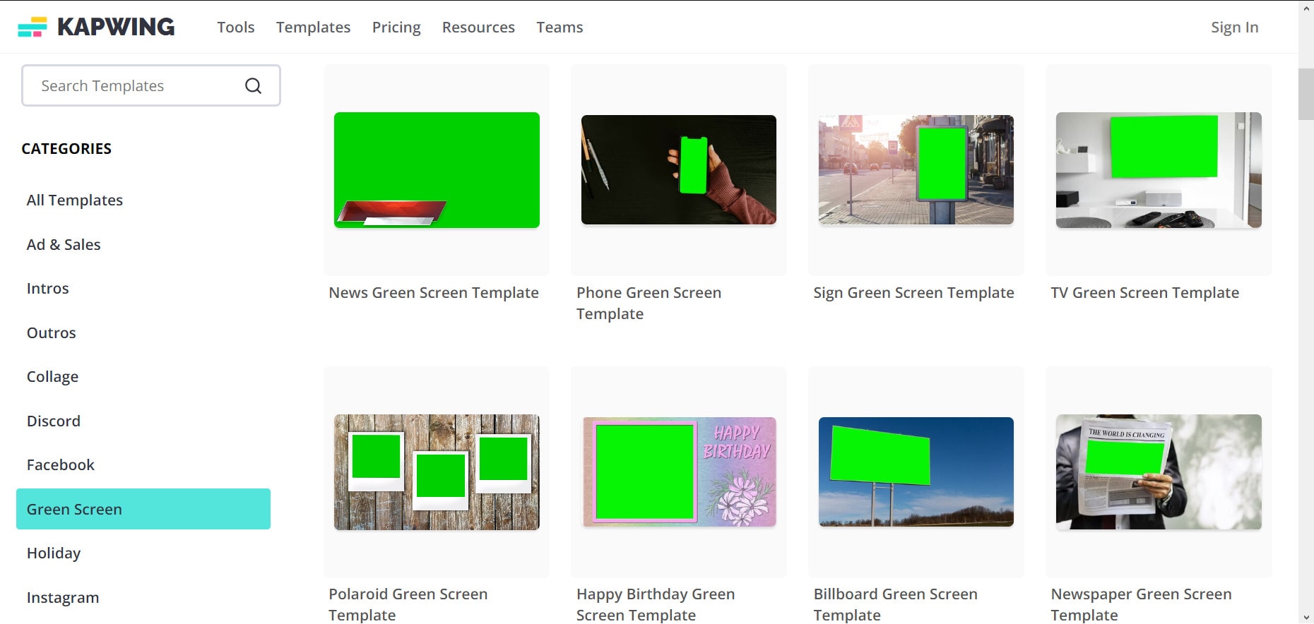 kapwing green screen