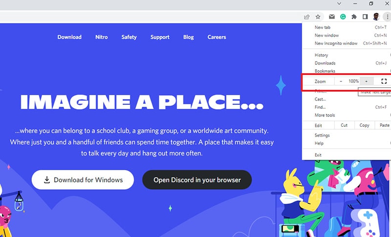 how to zoom in discord