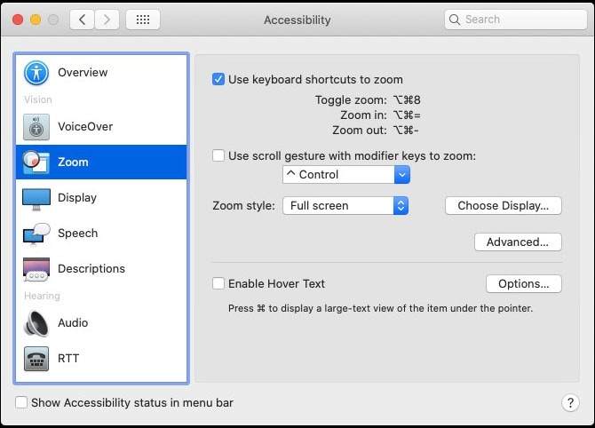 how to zoom in/out on mac