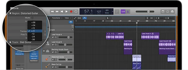 Inspetor de região logic pro