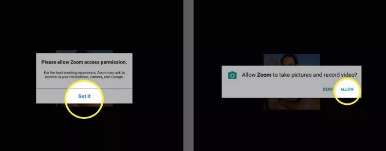 permiso de acceso a zoom android