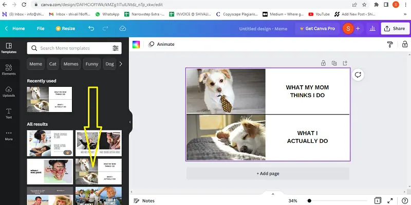 select meme template canva