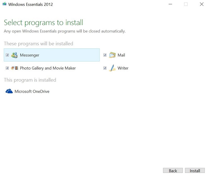 select programs to install windows
