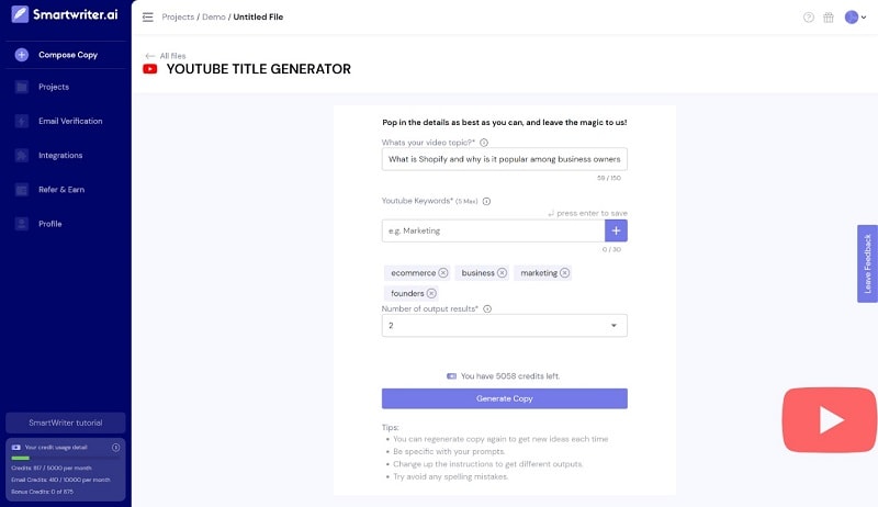 smart writer youtube title