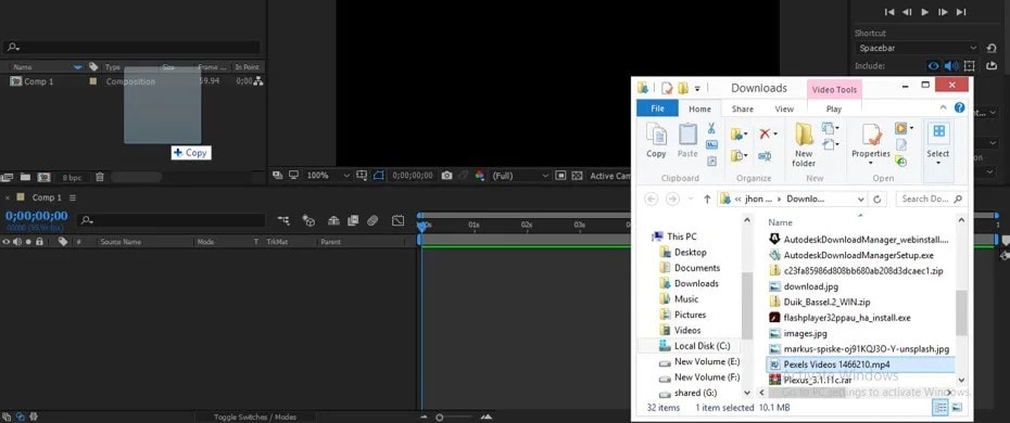 impor video ke after effects