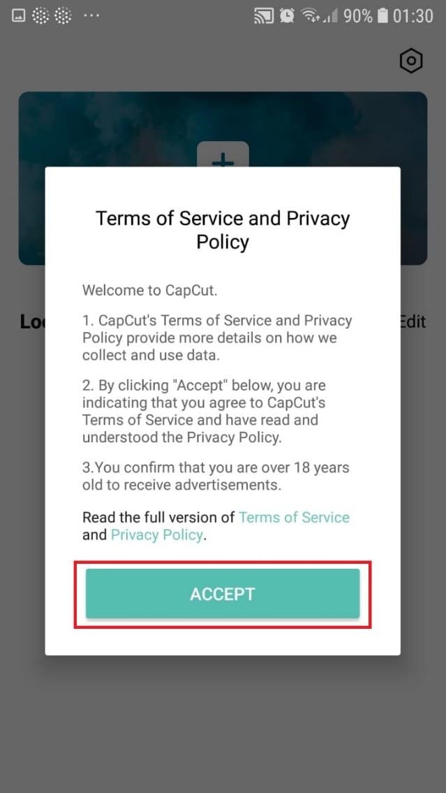 accept terms of service and privacy policy
